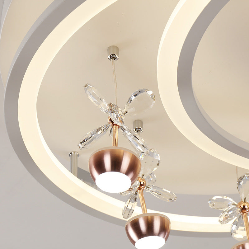 Acrylic Moon Star Semi Flushmount Light with Flower Crystal Modern LED Ceiling Lamp in White for Bedroom Clearhalo 'Ceiling Lights' 'Close To Ceiling Lights' 'Close to ceiling' 'Semi-flushmount' Lighting' 197393