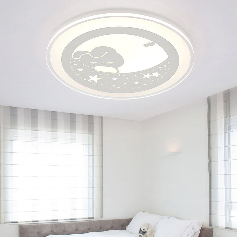Starry Kindergarten LED Ceiling Lamp with Bunny Moon Acrylic Animal Ceiling Mount Light in White White White Clearhalo 'Ceiling Lights' 'Close To Ceiling Lights' 'Close to ceiling' 'Flush mount' Lighting' 197501