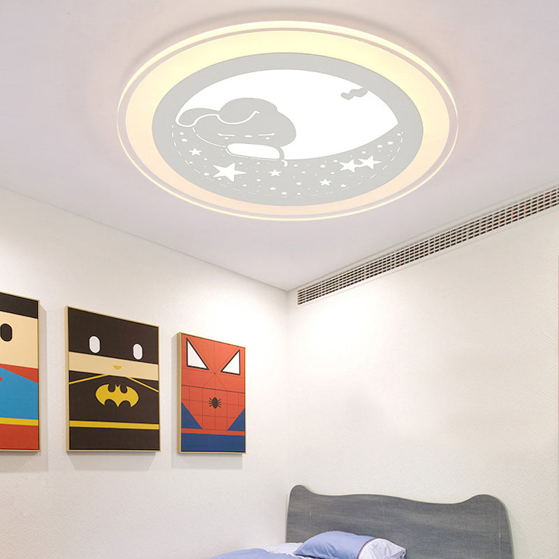 Starry Kindergarten LED Ceiling Lamp with Bunny Moon Acrylic Animal Ceiling Mount Light in White White Warm Clearhalo 'Ceiling Lights' 'Close To Ceiling Lights' 'Close to ceiling' 'Flush mount' Lighting' 197502