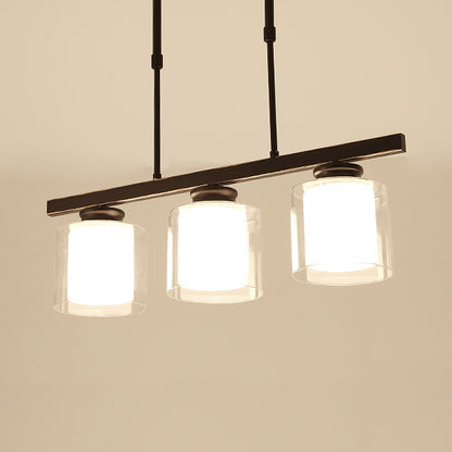 3/4-Light Cylinder Island Lamp Modern Black/Silver Clear Glass Pendant Light Fixture for Kitchen 3 Black Clearhalo 'Ceiling Lights' 'Close To Ceiling Lights' 'Glass shade' 'Glass' 'Island Lights' Lighting' 19760