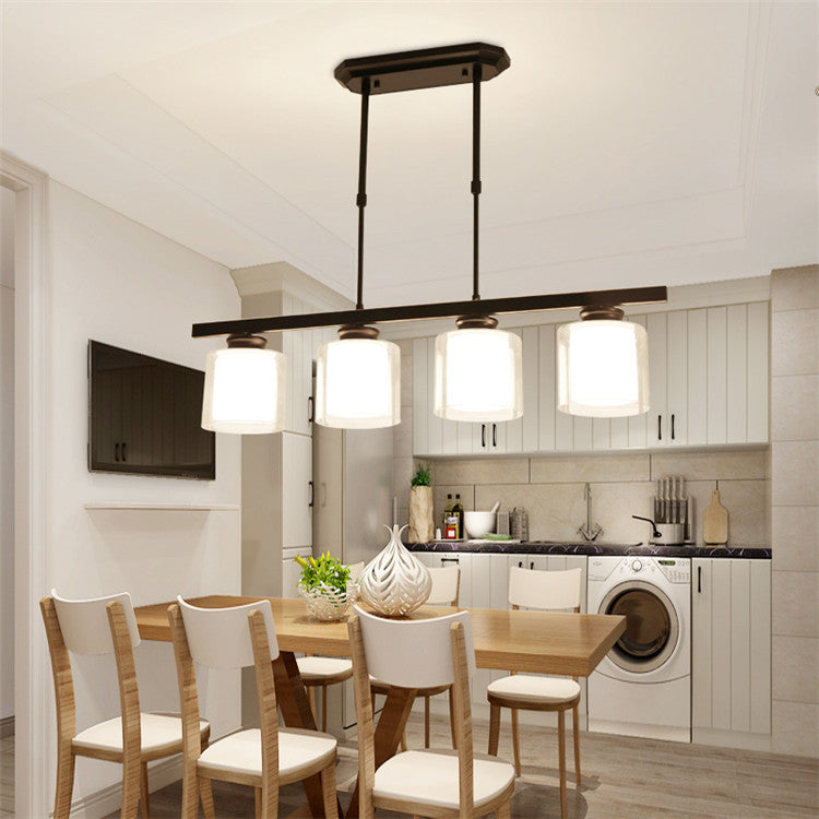 3/4-Light Cylinder Island Lamp Modern Black/Silver Clear Glass Pendant Light Fixture for Kitchen Clearhalo 'Ceiling Lights' 'Close To Ceiling Lights' 'Glass shade' 'Glass' 'Island Lights' Lighting' 19765