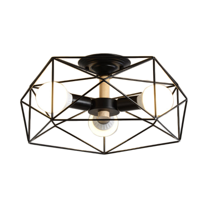 Geometric Semi Flush Mount Modern Metal 3/4/5 Lights White/Black/Gold Semi Flush Mount Light with Wire-Cage Shade Clearhalo 'Ceiling Lights' 'Close To Ceiling Lights' 'Close to ceiling' 'Semi-flushmount' Lighting' 197763
