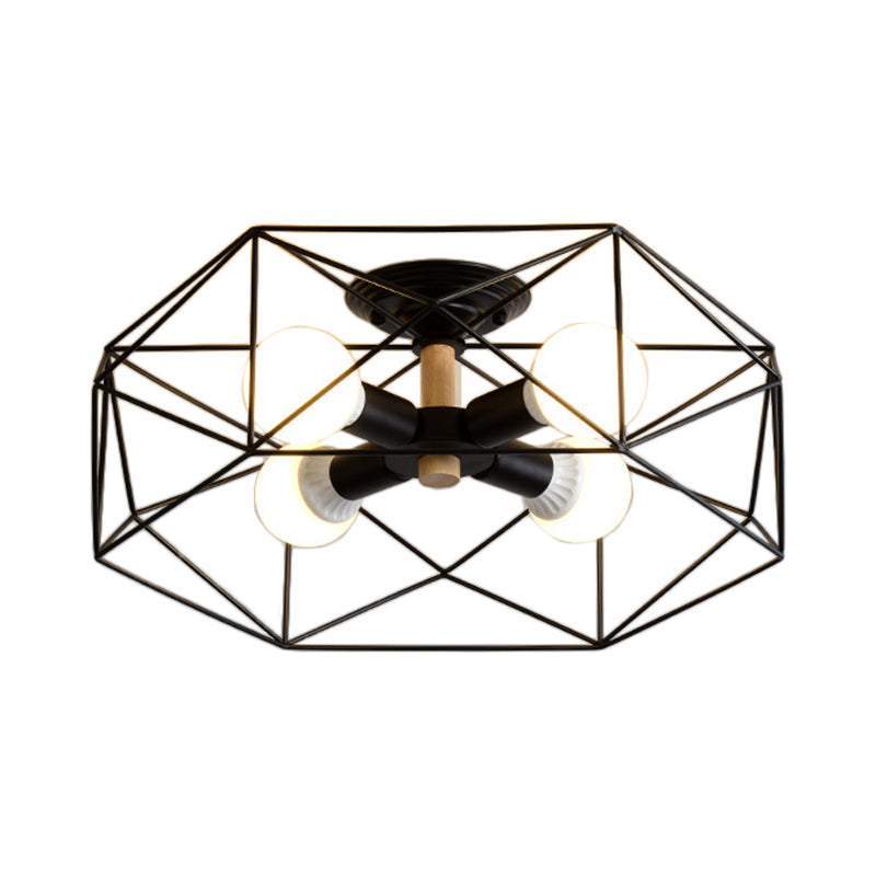 Geometric Semi Flush Mount Modern Metal 3/4/5 Lights White/Black/Gold Semi Flush Mount Light with Wire-Cage Shade Clearhalo 'Ceiling Lights' 'Close To Ceiling Lights' 'Close to ceiling' 'Semi-flushmount' Lighting' 197766