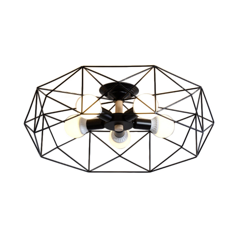 Geometric Semi Flush Mount Modern Metal 3/4/5 Lights White/Black/Gold Semi Flush Mount Light with Wire-Cage Shade Clearhalo 'Ceiling Lights' 'Close To Ceiling Lights' 'Close to ceiling' 'Semi-flushmount' Lighting' 197769