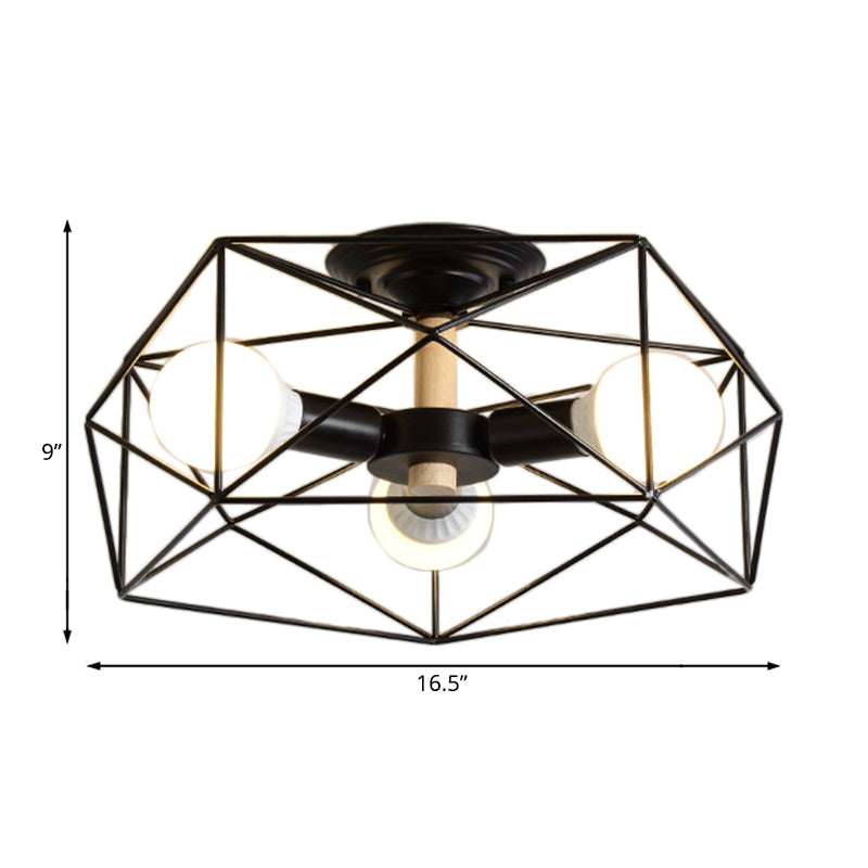 Geometric Semi Flush Mount Modern Metal 3/4/5 Lights White/Black/Gold Semi Flush Mount Light with Wire-Cage Shade Clearhalo 'Ceiling Lights' 'Close To Ceiling Lights' 'Close to ceiling' 'Semi-flushmount' Lighting' 197788