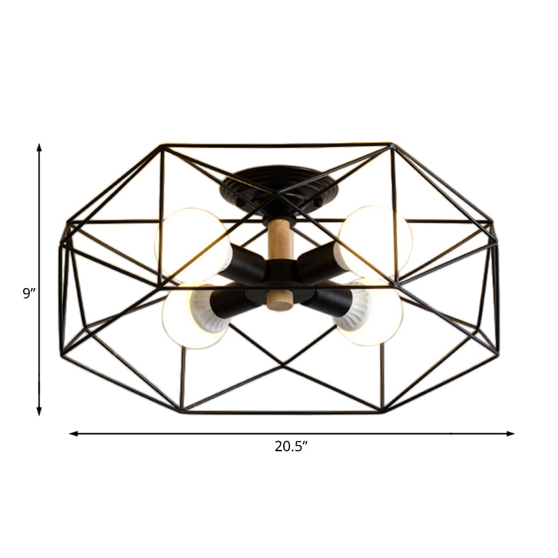 Geometric Semi Flush Mount Modern Metal 3/4/5 Lights White/Black/Gold Semi Flush Mount Light with Wire-Cage Shade Clearhalo 'Ceiling Lights' 'Close To Ceiling Lights' 'Close to ceiling' 'Semi-flushmount' Lighting' 197789