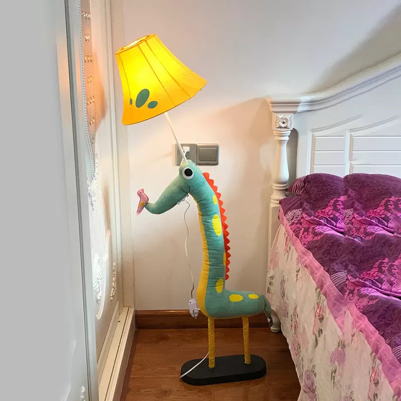 Dinosaur Bedside Floor Lamp with Tapered Shade Fabric One Light Cartoon Floor Light in Green Clearhalo 'Floor Lamps' 'Lamps' Lighting' 197861
