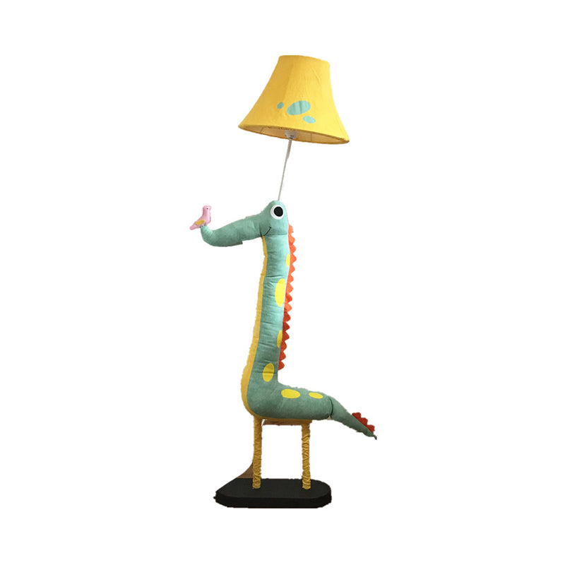 Dinosaur Bedside Floor Lamp with Tapered Shade Fabric One Light Cartoon Floor Light in Green Clearhalo 'Floor Lamps' 'Lamps' Lighting' 197862