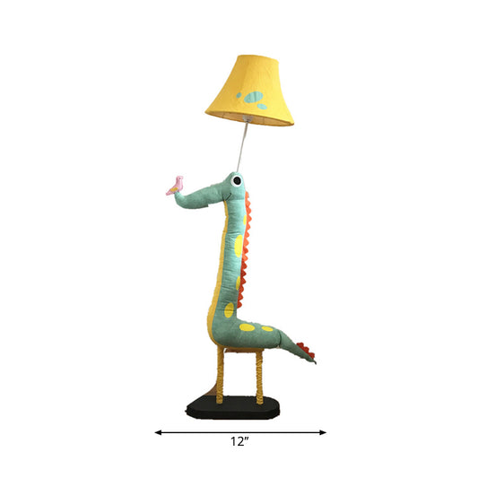 Dinosaur Bedside Floor Lamp with Tapered Shade Fabric One Light Cartoon Floor Light in Green Clearhalo 'Floor Lamps' 'Lamps' Lighting' 197863
