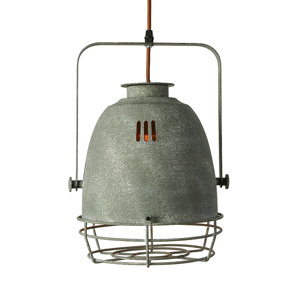 Wrought Iron Bell/Dome Shade Pendant Lighting Industrial 1 Light Living Room Hanging Lamp with Wire Guard in Grey Clearhalo 'Art Deco Pendants' 'Cast Iron' 'Ceiling Lights' 'Ceramic' 'Crystal' 'Industrial Pendants' 'Industrial' 'Metal' 'Middle Century Pendants' 'Pendant Lights' 'Pendants' 'Tiffany' Lighting' 19796