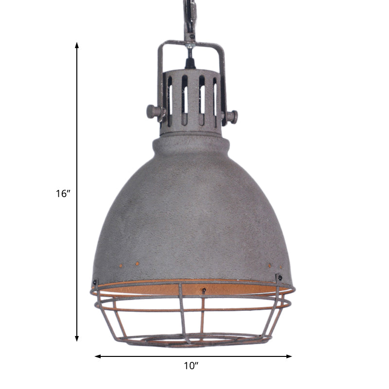 Wrought Iron Bell/Dome Shade Pendant Lighting Industrial 1 Light Living Room Hanging Lamp with Wire Guard in Grey Clearhalo 'Art Deco Pendants' 'Cast Iron' 'Ceiling Lights' 'Ceramic' 'Crystal' 'Industrial Pendants' 'Industrial' 'Metal' 'Middle Century Pendants' 'Pendant Lights' 'Pendants' 'Tiffany' Lighting' 19802