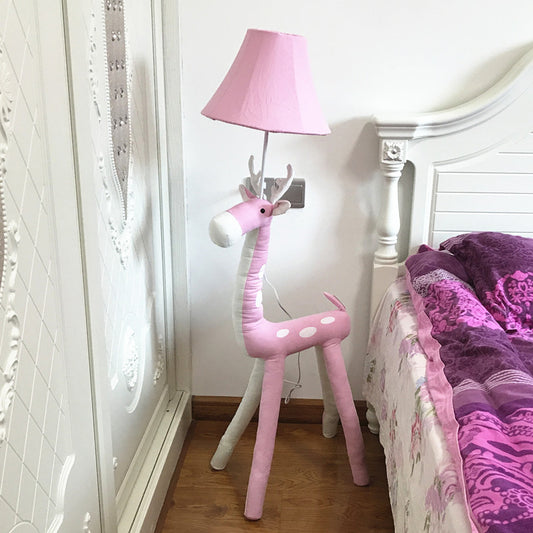 1 Bulb Sika Deer Floor Lamp with Tapered Shade Animal Fabric Floor Light in Pink for Girls Bedroom Clearhalo 'Floor Lamps' 'Lamps' Lighting' 198026