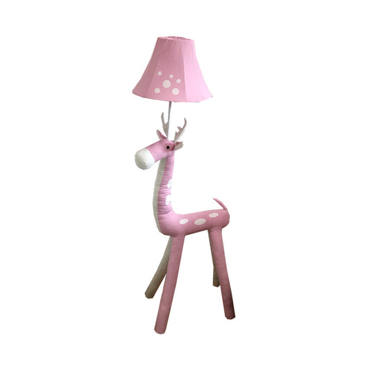 1 Bulb Sika Deer Floor Lamp with Tapered Shade Animal Fabric Floor Light in Pink for Girls Bedroom Clearhalo 'Floor Lamps' 'Lamps' Lighting' 198027