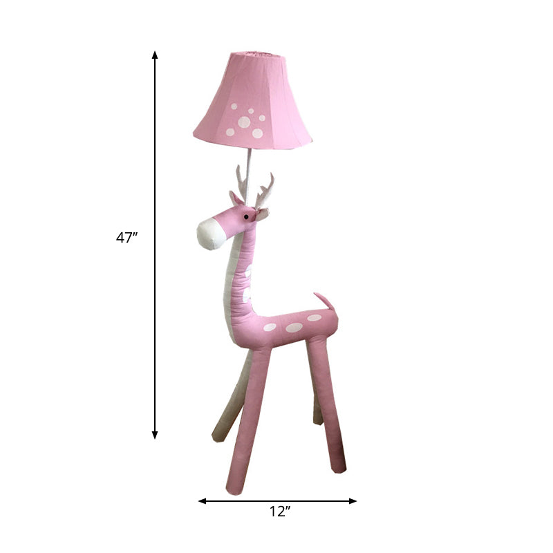 1 Bulb Sika Deer Floor Lamp with Tapered Shade Animal Fabric Floor Light in Pink for Girls Bedroom Clearhalo 'Floor Lamps' 'Lamps' Lighting' 198028
