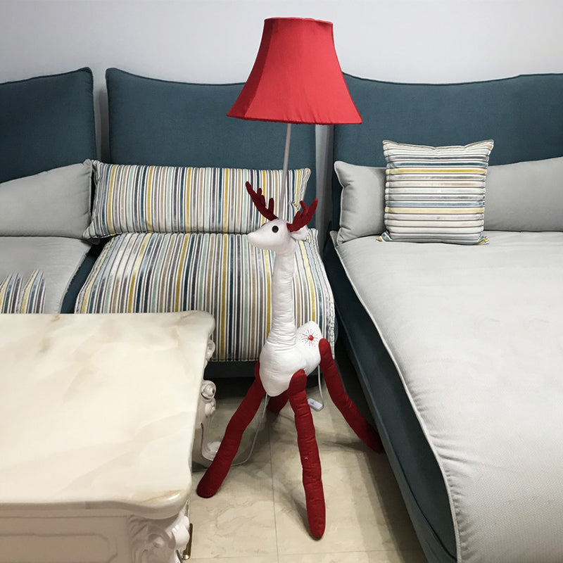 Fabric Reindeer Floor Lamp Child Bedroom 1 Light Animal Floor Light with Red Shade Red Clearhalo 'Floor Lamps' 'Lamps' Lighting' 198029
