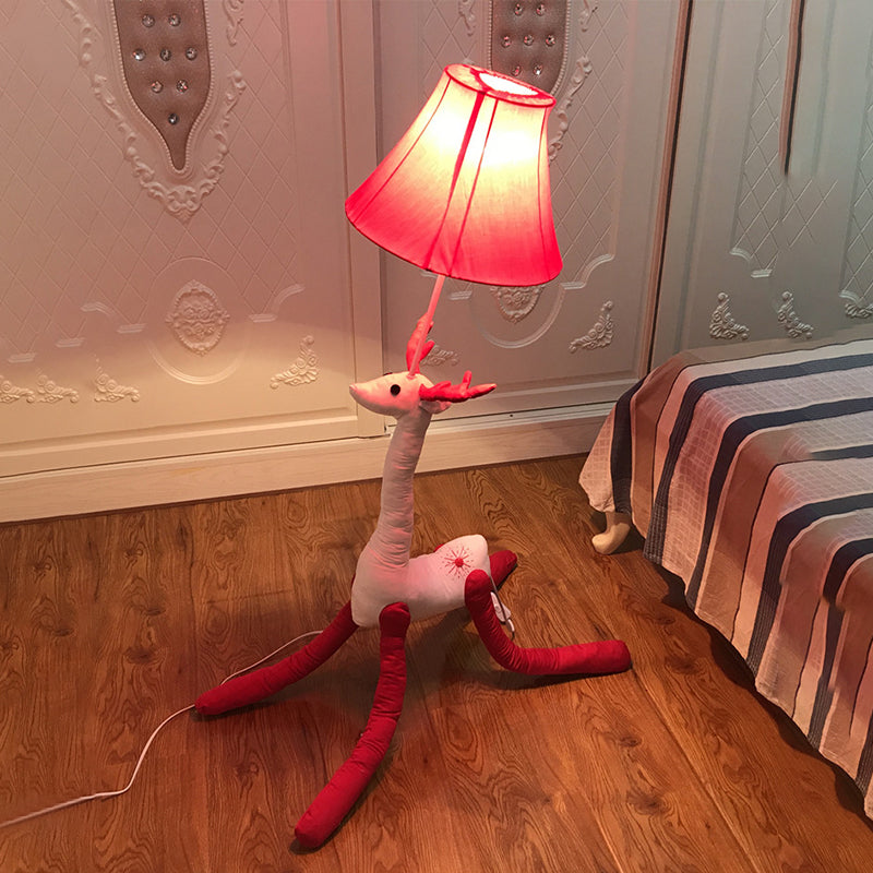 Fabric Reindeer Floor Lamp Child Bedroom 1 Light Animal Floor Light with Red Shade Clearhalo 'Floor Lamps' 'Lamps' Lighting' 198030