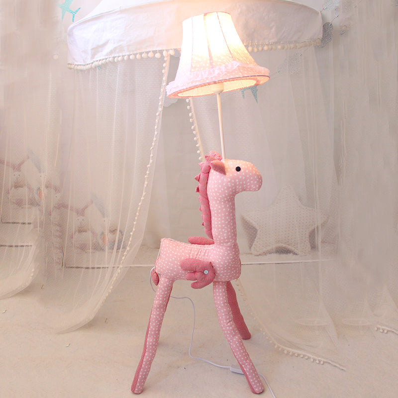 Cartoon House Floor Lamp with Bell Shade 1 Light Fabric Floor Light in Pink for Kids Bedroom Red Clearhalo 'Floor Lamps' 'Lamps' Lighting' 198039