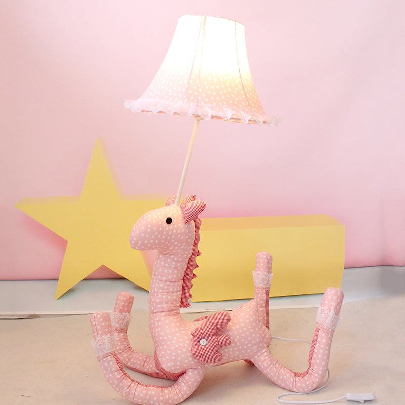 Cartoon House Floor Lamp with Bell Shade 1 Light Fabric Floor Light in Pink for Kids Bedroom Clearhalo 'Floor Lamps' 'Lamps' Lighting' 198040