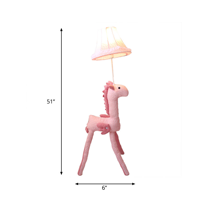 Cartoon House Floor Lamp with Bell Shade 1 Light Fabric Floor Light in Pink for Kids Bedroom Clearhalo 'Floor Lamps' 'Lamps' Lighting' 198042