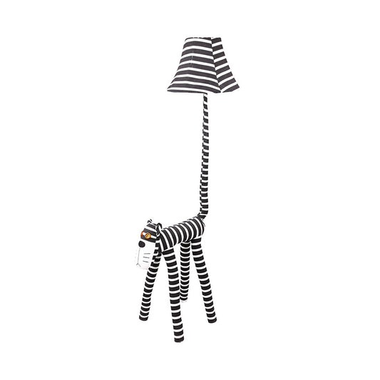 Creative Stripe Cat Floor Lamp with Shade Fabric Single Light Black Floor Light for Dining Room Clearhalo 'Floor Lamps' 'Lamps' Lighting' 198047