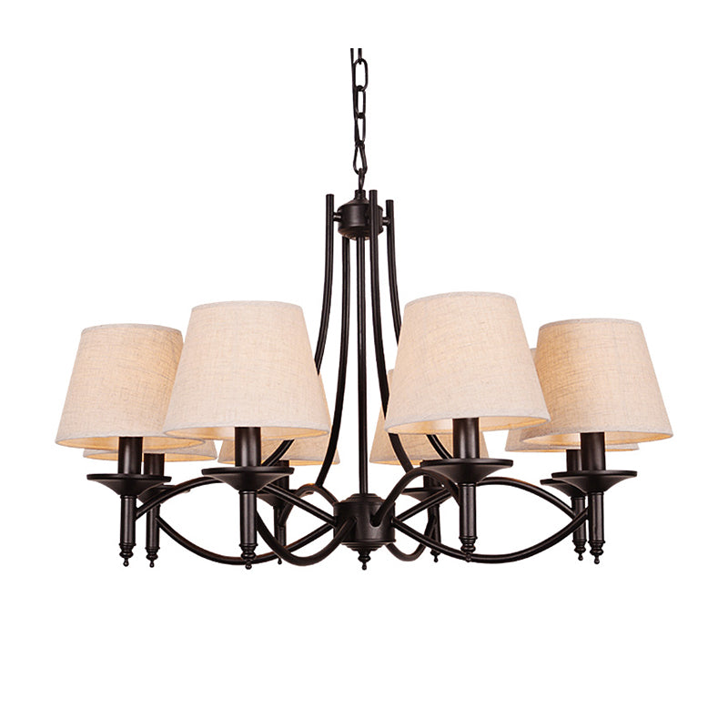 Conical Restaurant Chandelier Light Lodge Fabric 4/6/8 Heads Black Down Lighting Pendant 8 Black Clearhalo 'Ceiling Lights' 'Chandeliers' Lighting' options 1981661_b0f89e8d-4f98-43fc-9dc2-a61a8521876f