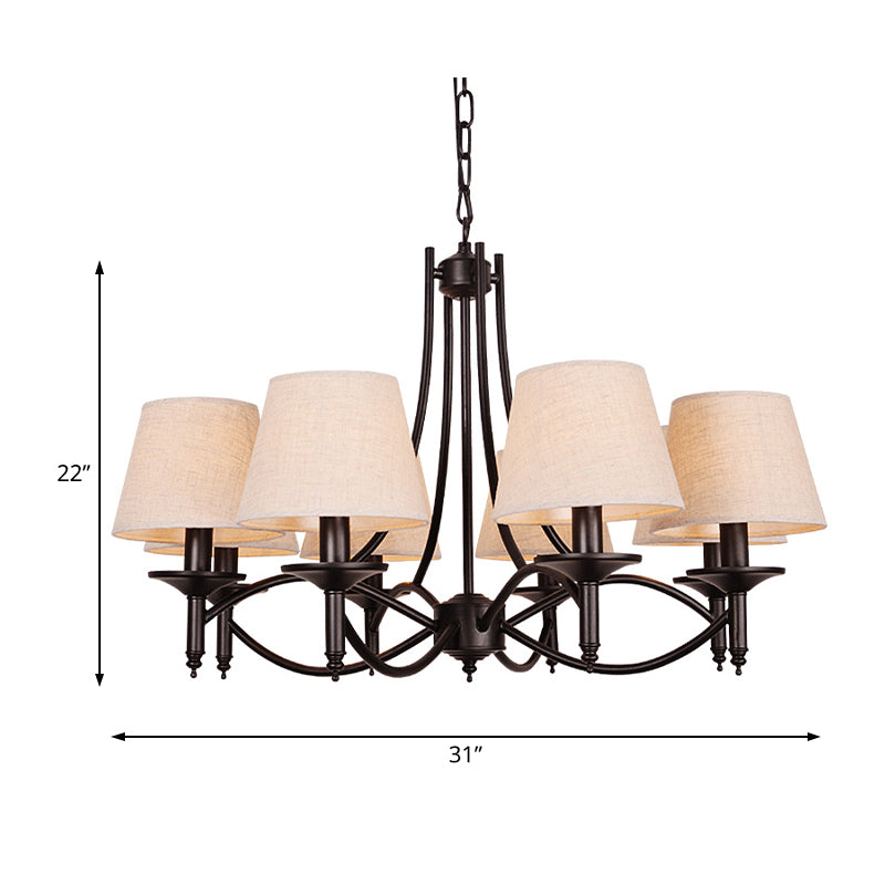 Conical Restaurant Chandelier Light Lodge Fabric 4/6/8 Heads Black Down Lighting Pendant Clearhalo 'Ceiling Lights' 'Chandeliers' Lighting' options 1981664