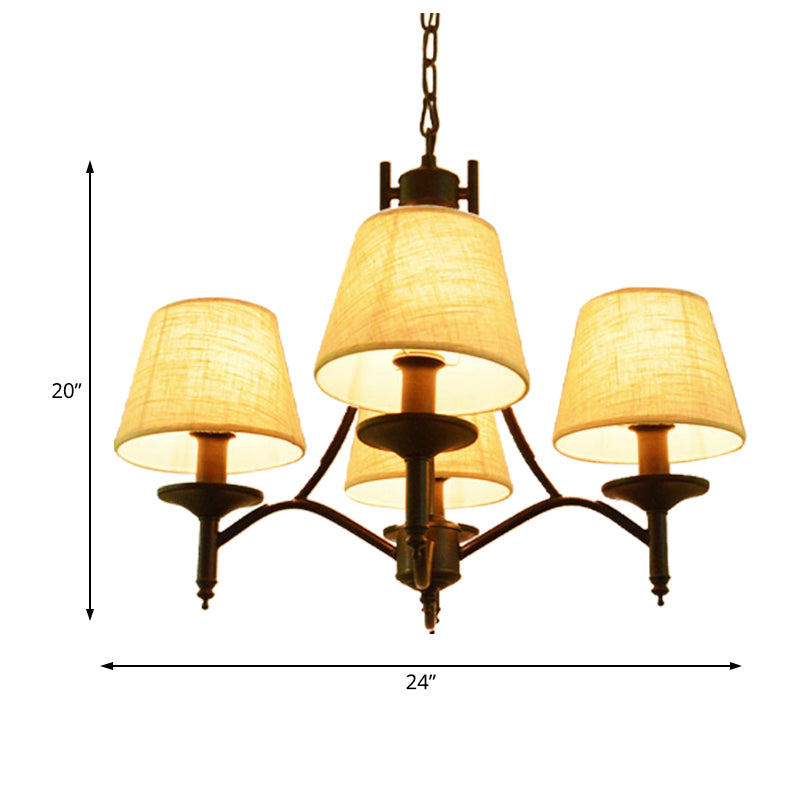 Conical Restaurant Chandelier Light Lodge Fabric 4/6/8 Heads Black Down Lighting Pendant Clearhalo 'Ceiling Lights' 'Chandeliers' Lighting' options 1981667