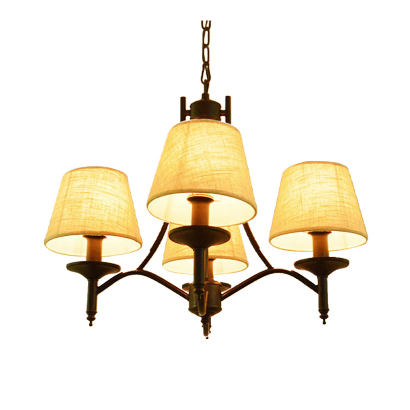 Conical Restaurant Chandelier Light Lodge Fabric 4/6/8 Heads Black Down Lighting Pendant Clearhalo 'Ceiling Lights' 'Chandeliers' Lighting' options 1981668