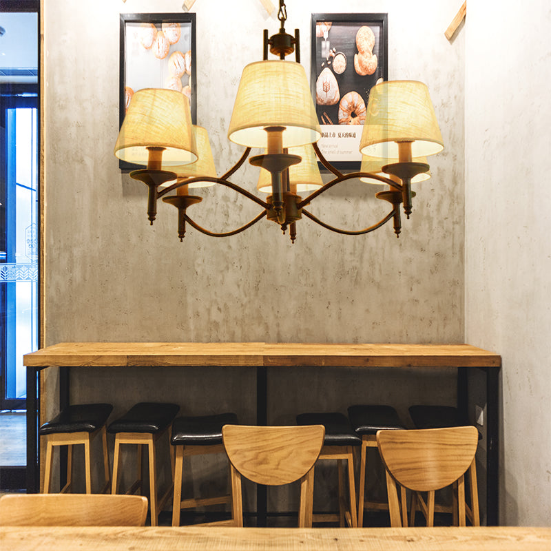 Conical Restaurant Chandelier Light Lodge Fabric 4/6/8 Heads Black Down Lighting Pendant Clearhalo 'Ceiling Lights' 'Chandeliers' Lighting' options 1981669