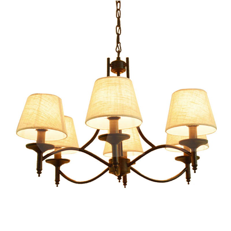 Conical Restaurant Chandelier Light Lodge Fabric 4/6/8 Heads Black Down Lighting Pendant Clearhalo 'Ceiling Lights' 'Chandeliers' Lighting' options 1981671