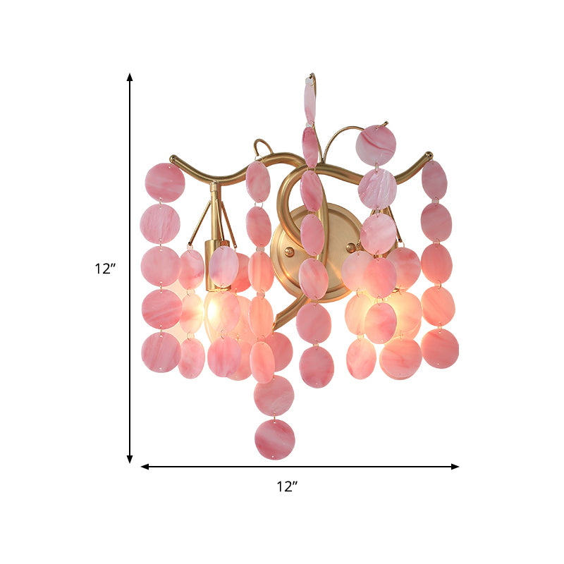 Modernism Branch Wall Light Fixture Metal 2-Head Bedroom Sconce Lighting in Brass with White/Pink/Blue Crystal Deco Clearhalo 'Wall Lamps & Sconces' 'Wall Lights' Lighting' 1981697