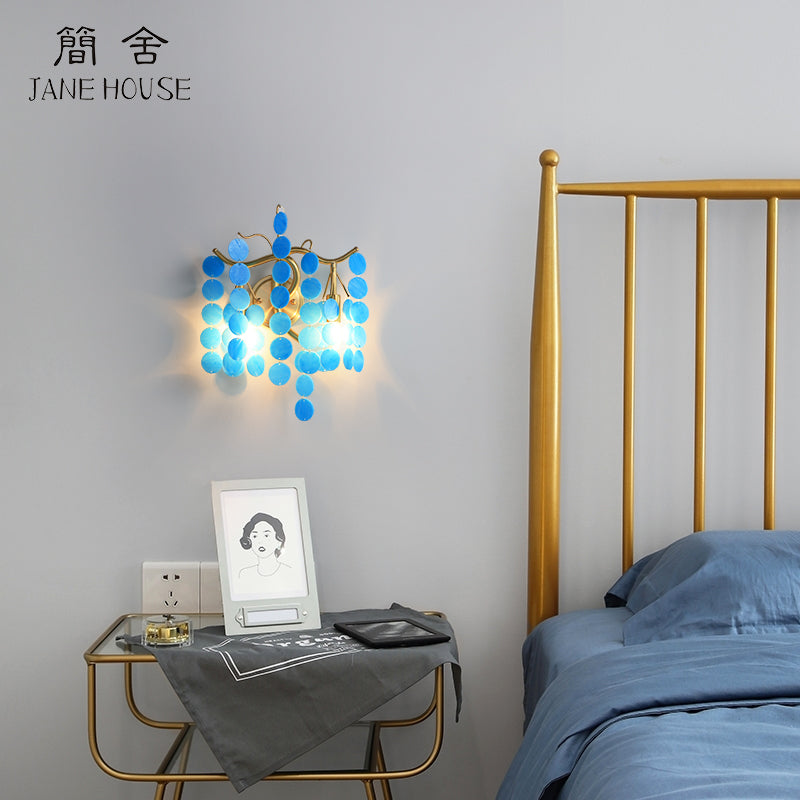 Modernism Branch Wall Light Fixture Metal 2-Head Bedroom Sconce Lighting in Brass with White/Pink/Blue Crystal Deco Blue Clearhalo 'Wall Lamps & Sconces' 'Wall Lights' Lighting' 1981699