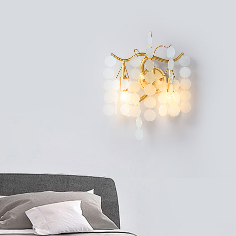 Modernism Branch Wall Light Fixture Metal 2-Head Bedroom Sconce Lighting in Brass with White/Pink/Blue Crystal Deco Clearhalo 'Wall Lamps & Sconces' 'Wall Lights' Lighting' 1981701