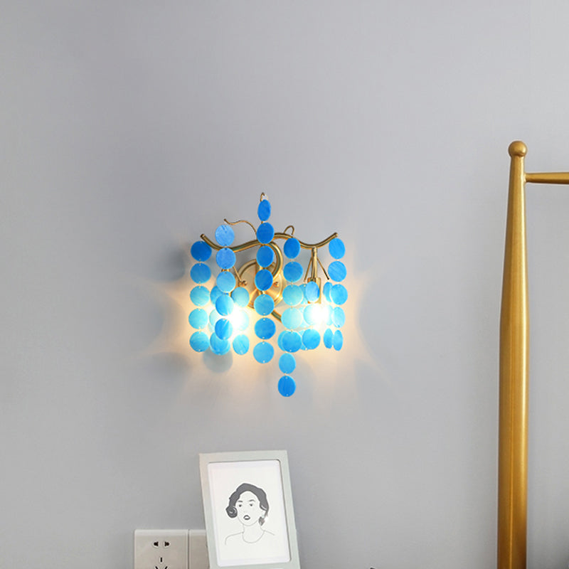 Modernism Branch Wall Light Fixture Metal 2-Head Bedroom Sconce Lighting in Brass with White/Pink/Blue Crystal Deco Clearhalo 'Wall Lamps & Sconces' 'Wall Lights' Lighting' 1981704
