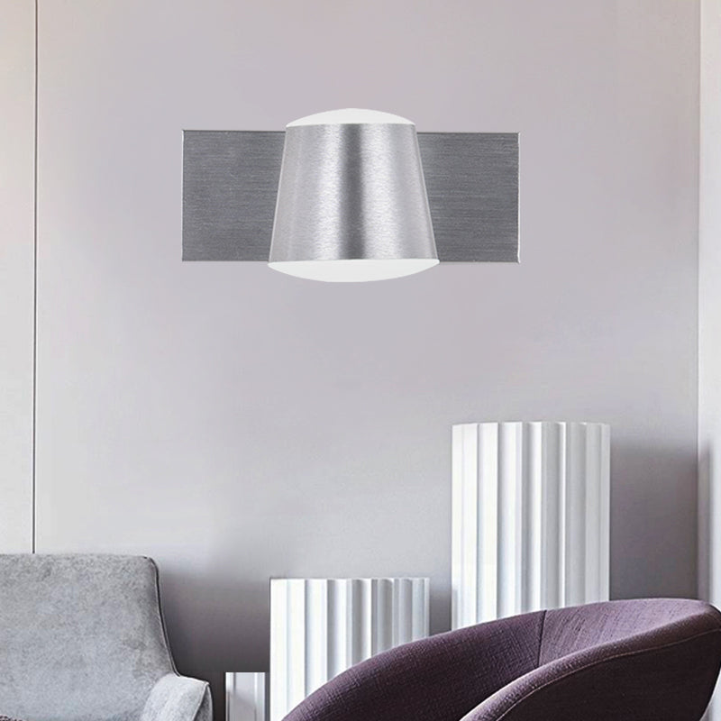Tapered Living Room Vanity Sconce Simple Style Metal 1/2/3 Heads Silver Wall Light Fixture in Warm/White Light 1.0 Silver Clearhalo 'Wall Lamps & Sconces' 'Wall Lights' Lighting' 1981721
