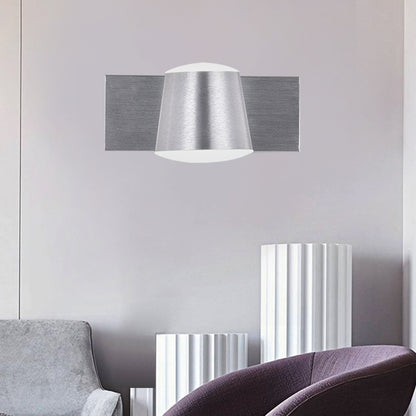 Tapered Living Room Vanity Sconce Simple Style Metal 1/2/3 Heads Silver Wall Light Fixture in Warm/White Light 1.0 Silver Clearhalo 'Wall Lamps & Sconces' 'Wall Lights' Lighting' 1981721
