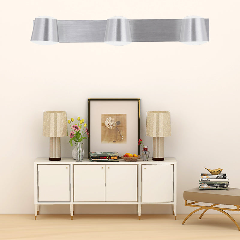 Tapered Living Room Vanity Sconce Simple Style Metal 1/2/3 Heads Silver Wall Light Fixture in Warm/White Light 3.0 Silver Clearhalo 'Wall Lamps & Sconces' 'Wall Lights' Lighting' 1981730