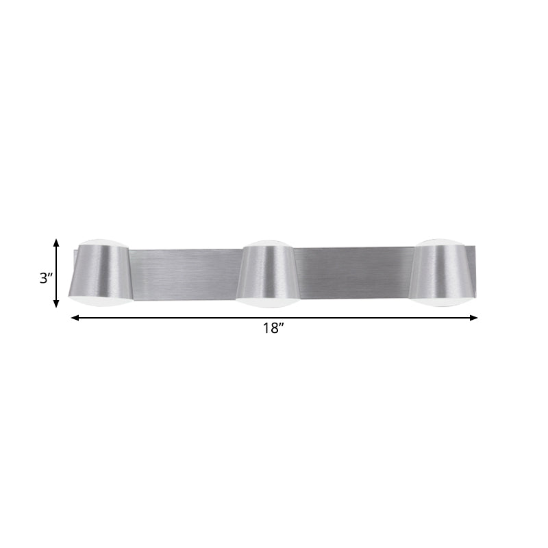 Tapered Living Room Vanity Sconce Simple Style Metal 1/2/3 Heads Silver Wall Light Fixture in Warm/White Light Clearhalo 'Wall Lamps & Sconces' 'Wall Lights' Lighting' 1981732