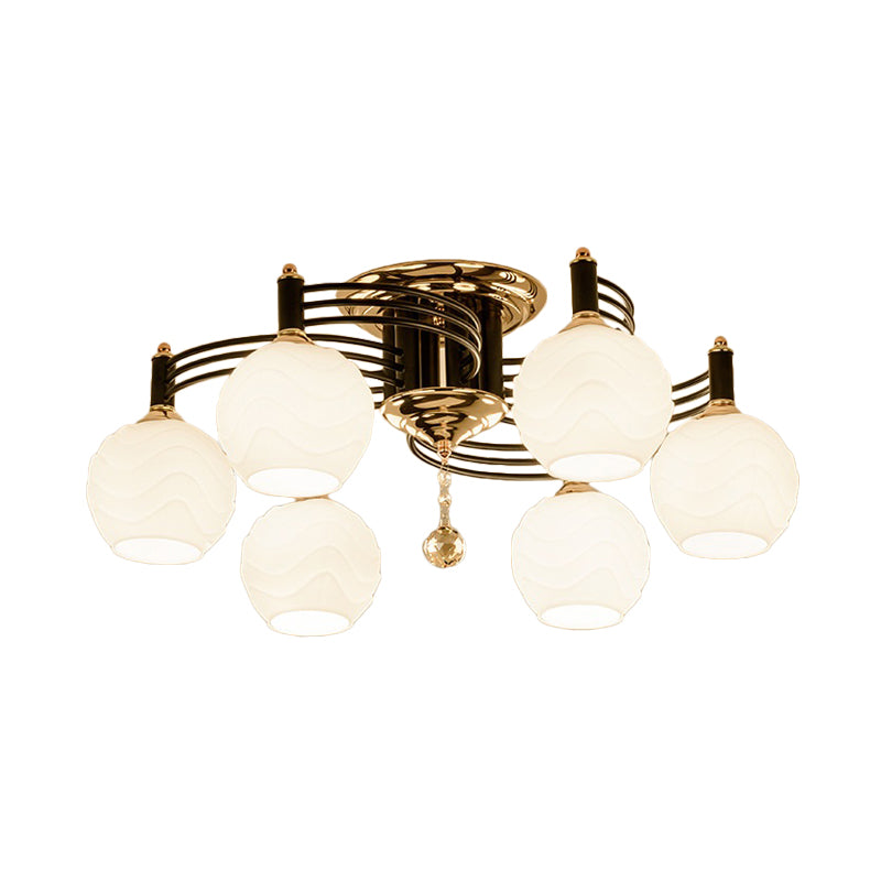 Black 3/6/8 Heads Semi Flush Mount Vintage Style White Glass Swirl Arm Designed Ceiling Light Fixture 6 White Clearhalo 'Ceiling Lights' 'Close To Ceiling Lights' 'Close to ceiling' 'Flush mount' Lighting' 1981746