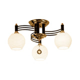 Black 3/6/8 Heads Semi Flush Mount Vintage Style White Glass Swirl Arm Designed Ceiling Light Fixture 3 White Clearhalo 'Ceiling Lights' 'Close To Ceiling Lights' 'Close to ceiling' 'Flush mount' Lighting' 1981749