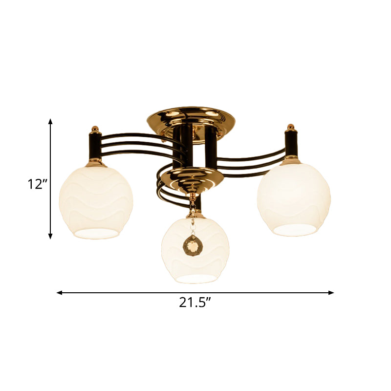 Black 3/6/8 Heads Semi Flush Mount Vintage Style White Glass Swirl Arm Designed Ceiling Light Fixture Clearhalo 'Ceiling Lights' 'Close To Ceiling Lights' 'Close to ceiling' 'Flush mount' Lighting' 1981750