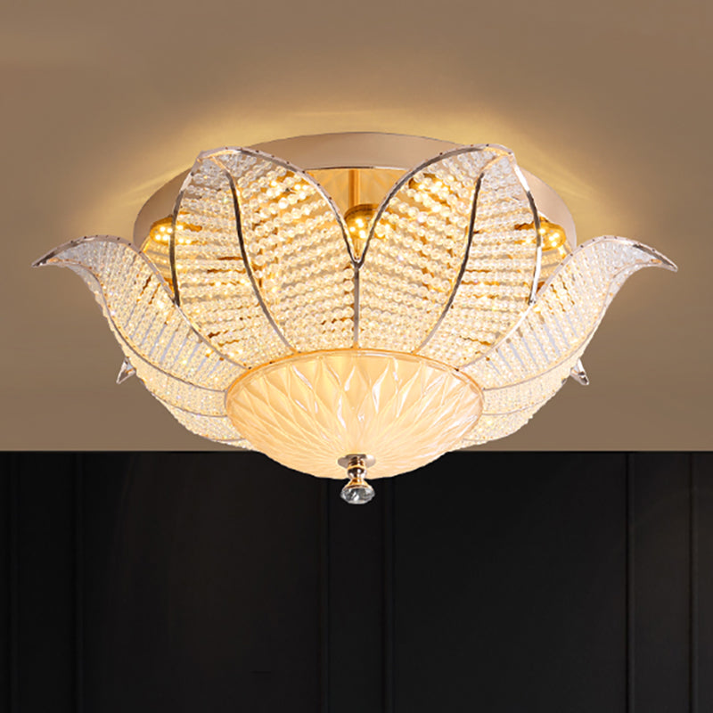 Minimalist Flower Ceiling Mount Crystal 14"/19.5"/23.5" Wide LED Bedroom Flush Mount Lighting in Gold for Bedroom, White/Yellow Light Clearhalo 'Ceiling Lights' 'Close To Ceiling Lights' 'Close to ceiling' 'Flush mount' Lighting' 1981752