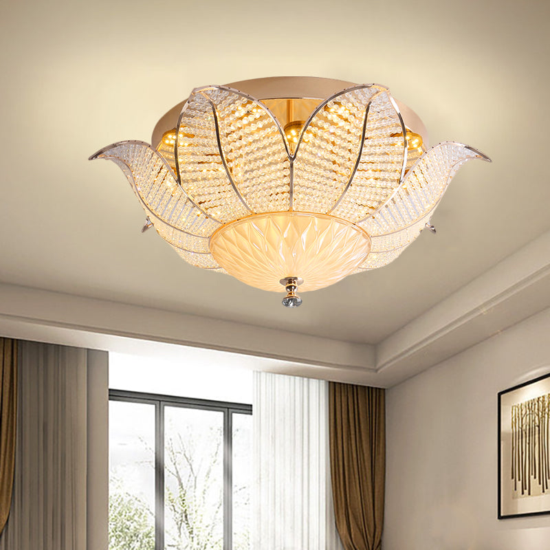 Minimalist Flower Ceiling Mount Crystal 14"/19.5"/23.5" Wide LED Bedroom Flush Mount Lighting in Gold for Bedroom, White/Yellow Light Gold Clearhalo 'Ceiling Lights' 'Close To Ceiling Lights' 'Close to ceiling' 'Flush mount' Lighting' 1981753