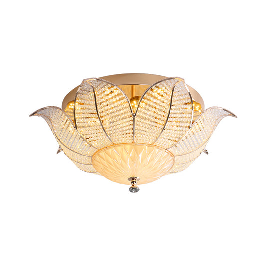 Minimalist Flower Ceiling Mount Crystal 14"/19.5"/23.5" Wide LED Bedroom Flush Mount Lighting in Gold for Bedroom, White/Yellow Light Clearhalo 'Ceiling Lights' 'Close To Ceiling Lights' 'Close to ceiling' 'Flush mount' Lighting' 1981755