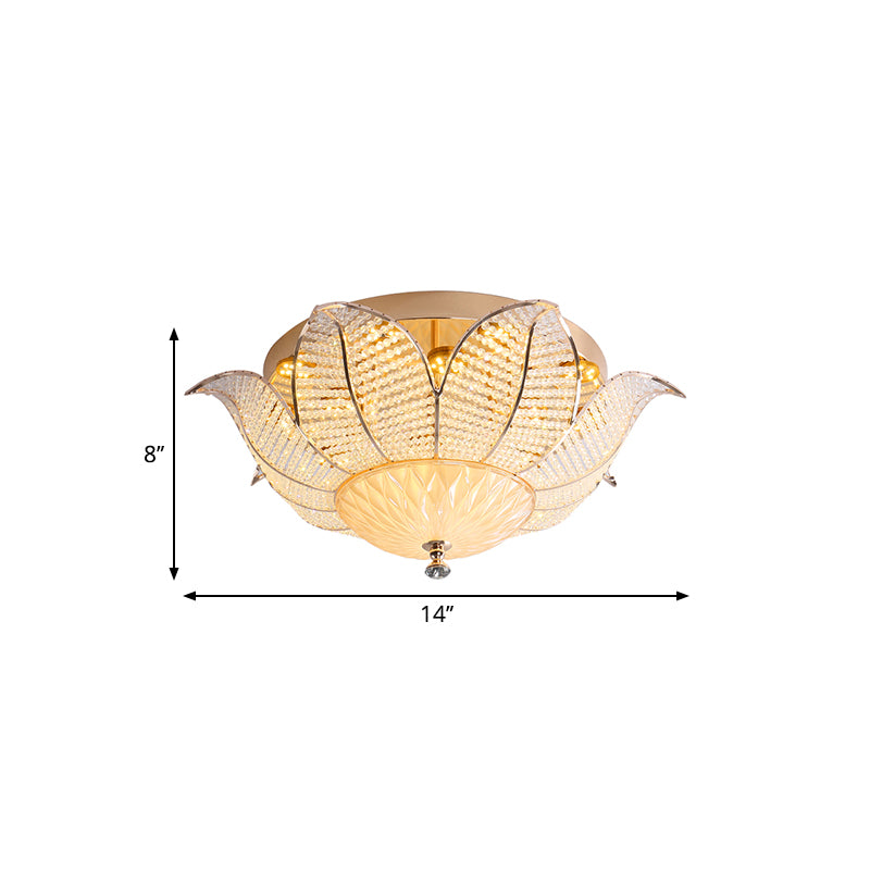 Minimalist Flower Ceiling Mount Crystal 14"/19.5"/23.5" Wide LED Bedroom Flush Mount Lighting in Gold for Bedroom, White/Yellow Light Clearhalo 'Ceiling Lights' 'Close To Ceiling Lights' 'Close to ceiling' 'Flush mount' Lighting' 1981756