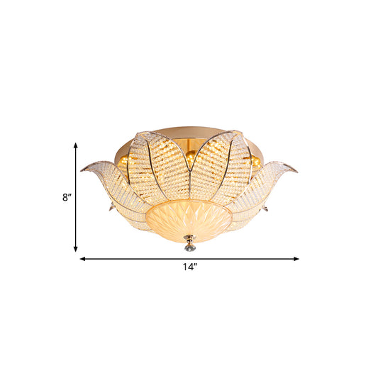 Minimalist Flower Ceiling Mount Crystal 14"/19.5"/23.5" Wide LED Bedroom Flush Mount Lighting in Gold for Bedroom, White/Yellow Light Clearhalo 'Ceiling Lights' 'Close To Ceiling Lights' 'Close to ceiling' 'Flush mount' Lighting' 1981756