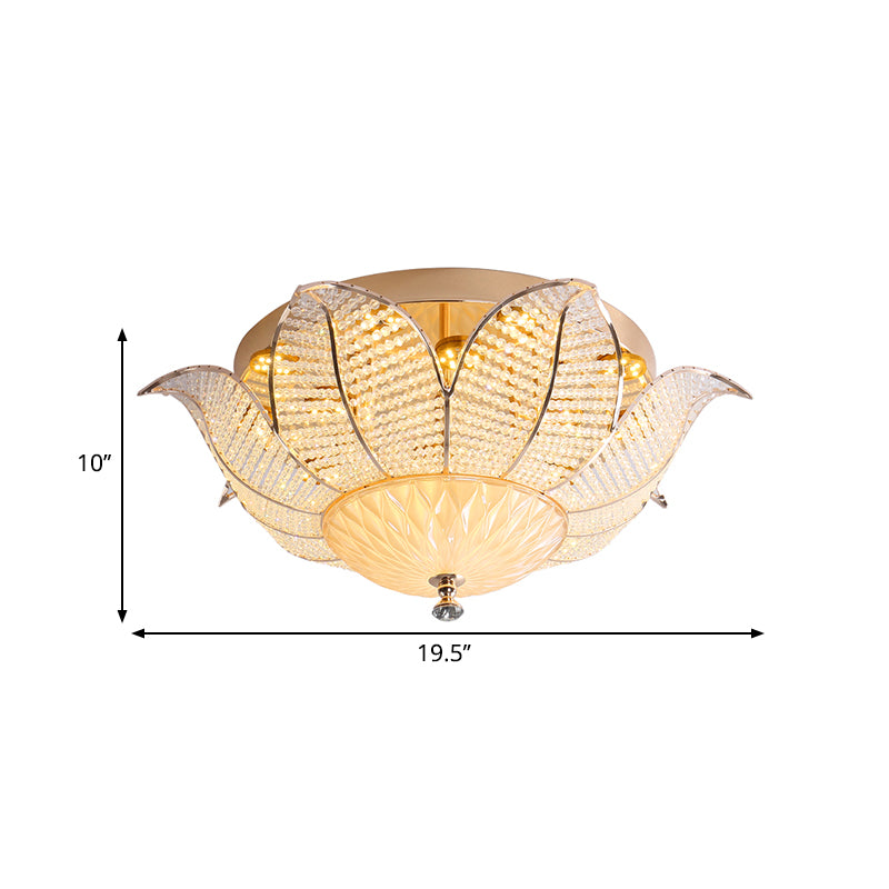 Minimalist Flower Ceiling Mount Crystal 14"/19.5"/23.5" Wide LED Bedroom Flush Mount Lighting in Gold for Bedroom, White/Yellow Light Clearhalo 'Ceiling Lights' 'Close To Ceiling Lights' 'Close to ceiling' 'Flush mount' Lighting' 1981757