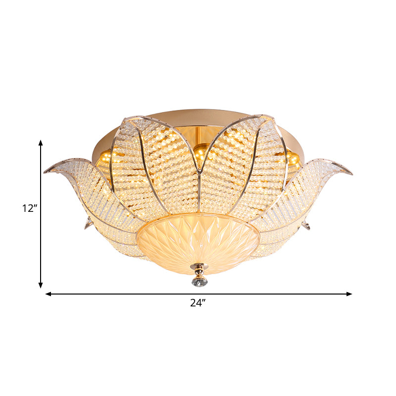Minimalist Flower Ceiling Mount Crystal 14"/19.5"/23.5" Wide LED Bedroom Flush Mount Lighting in Gold for Bedroom, White/Yellow Light Clearhalo 'Ceiling Lights' 'Close To Ceiling Lights' 'Close to ceiling' 'Flush mount' Lighting' 1981758