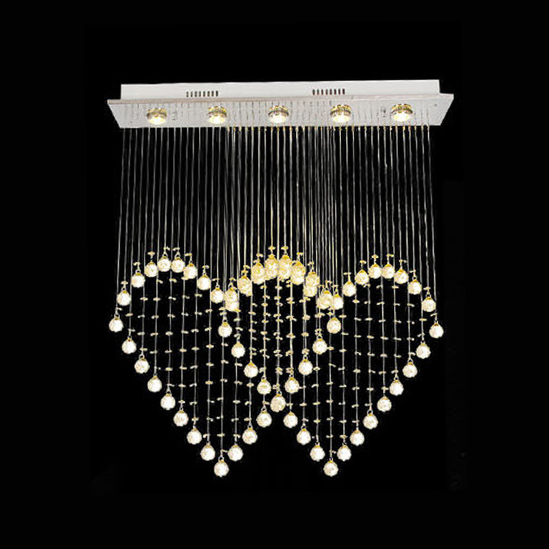 Modern Heart Shaped Flush Light 3/5/6 Heads Clear Crystal Flush Mount Ceiling Light Fixture in Stainless Steel 5 Stainless-Steel Clearhalo 'Ceiling Lights' 'Close To Ceiling Lights' 'Close to ceiling' 'Flush mount' Lighting' 1981776