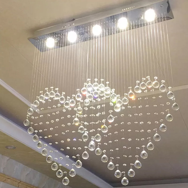 Modern Heart Shaped Flush Light 3/5/6 Heads Clear Crystal Flush Mount Ceiling Light Fixture in Stainless Steel Clearhalo 'Ceiling Lights' 'Close To Ceiling Lights' 'Close to ceiling' 'Flush mount' Lighting' 1981777